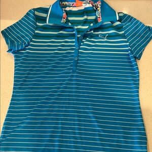 Puma Blue Striped women’s golf shirt size medium